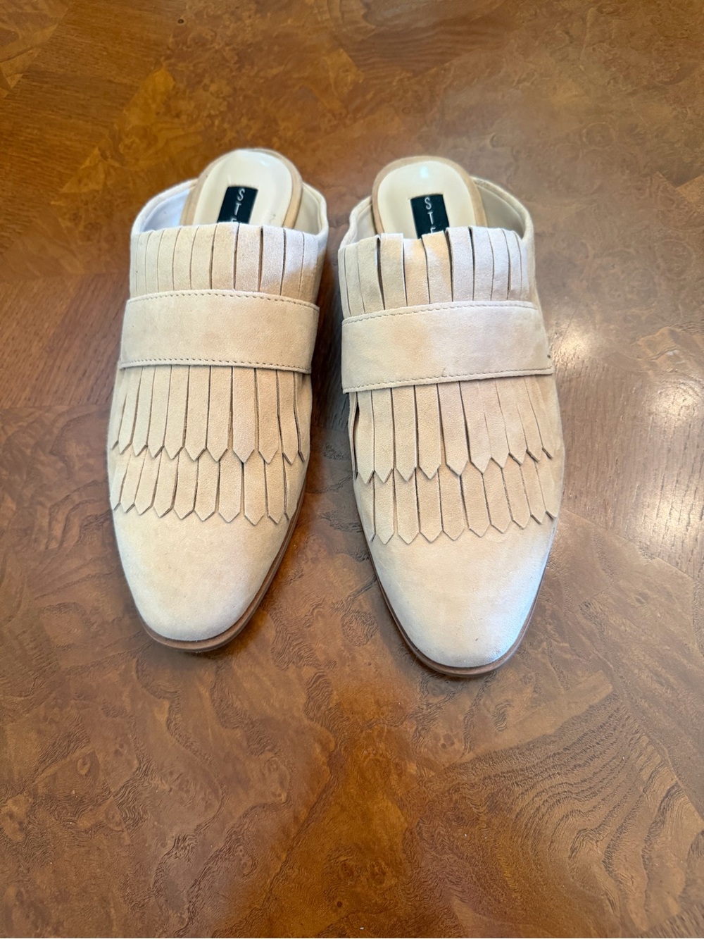 Steve Madden Cream Suede Fringe Backless Mules